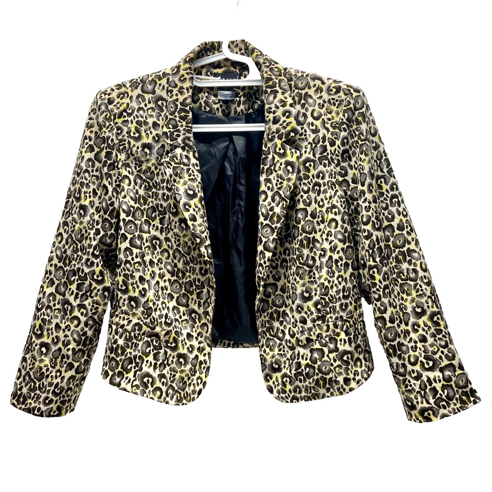 Wet Seal Cropped Blazer Women's Medium Y2K Leopard Print Open Front Pockets NWOT